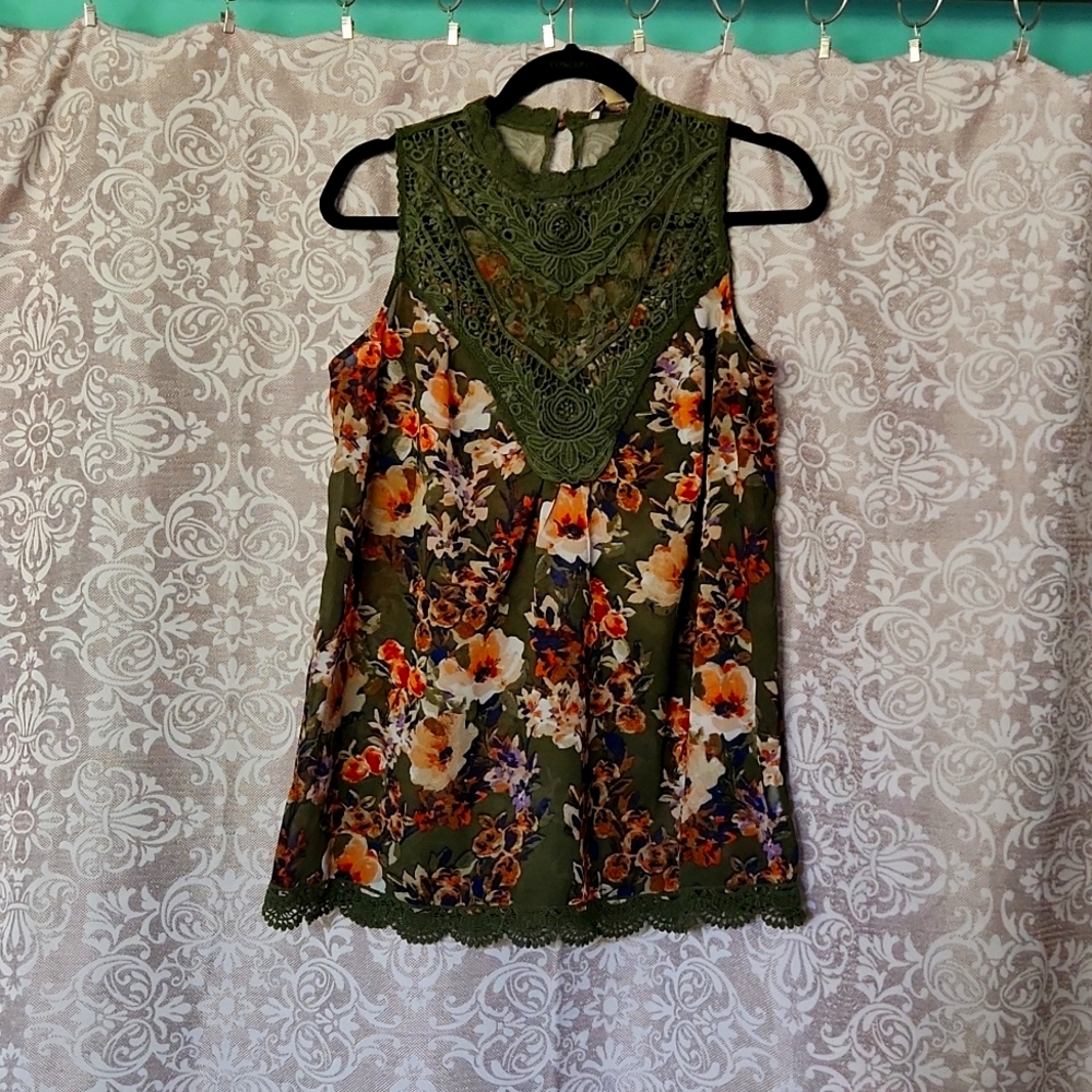 Nine West Vintage America Floral Lace Tank Top Size Medium